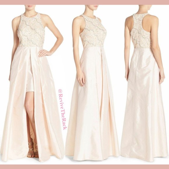 NWT $368‎ Adrianna Papell Embellished Taffeta Ballgown In Shell [ Size 0 ] - Picture 1 of 8